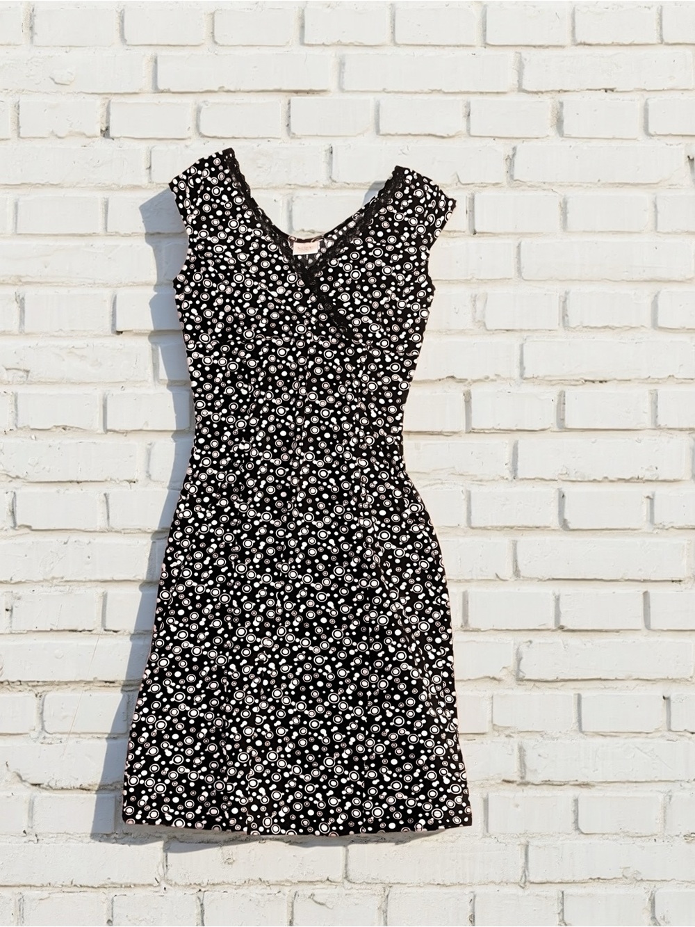 Y2K 90s Black and White Polka Dot Cap Sleeve Lace V Neck Dress